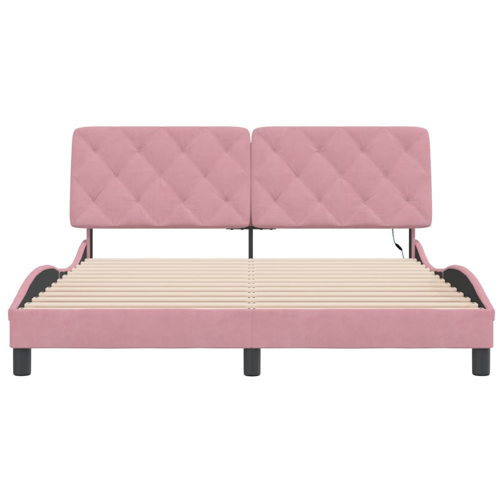 Cadre de lit avec LED sans matelas rose 160x200 cm velours