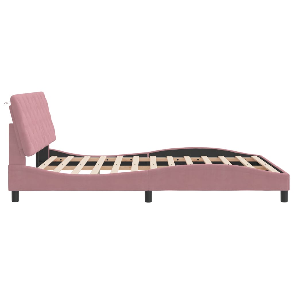 Cadre de lit avec LED sans matelas rose 160x200 cm velours