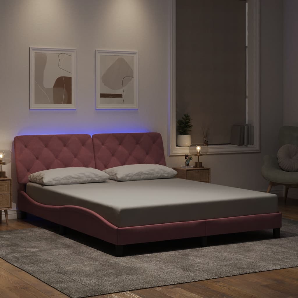 Cadre de lit avec LED sans matelas rose 160x200 cm velours