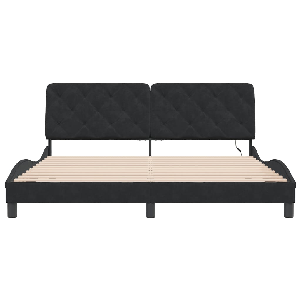 Bed frame with LED without mattress black 180x200 cm velvet