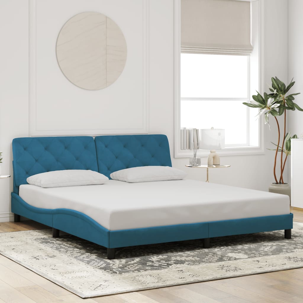 Cadre de lit avec LED sans matelas bleu 180x200 cm velours