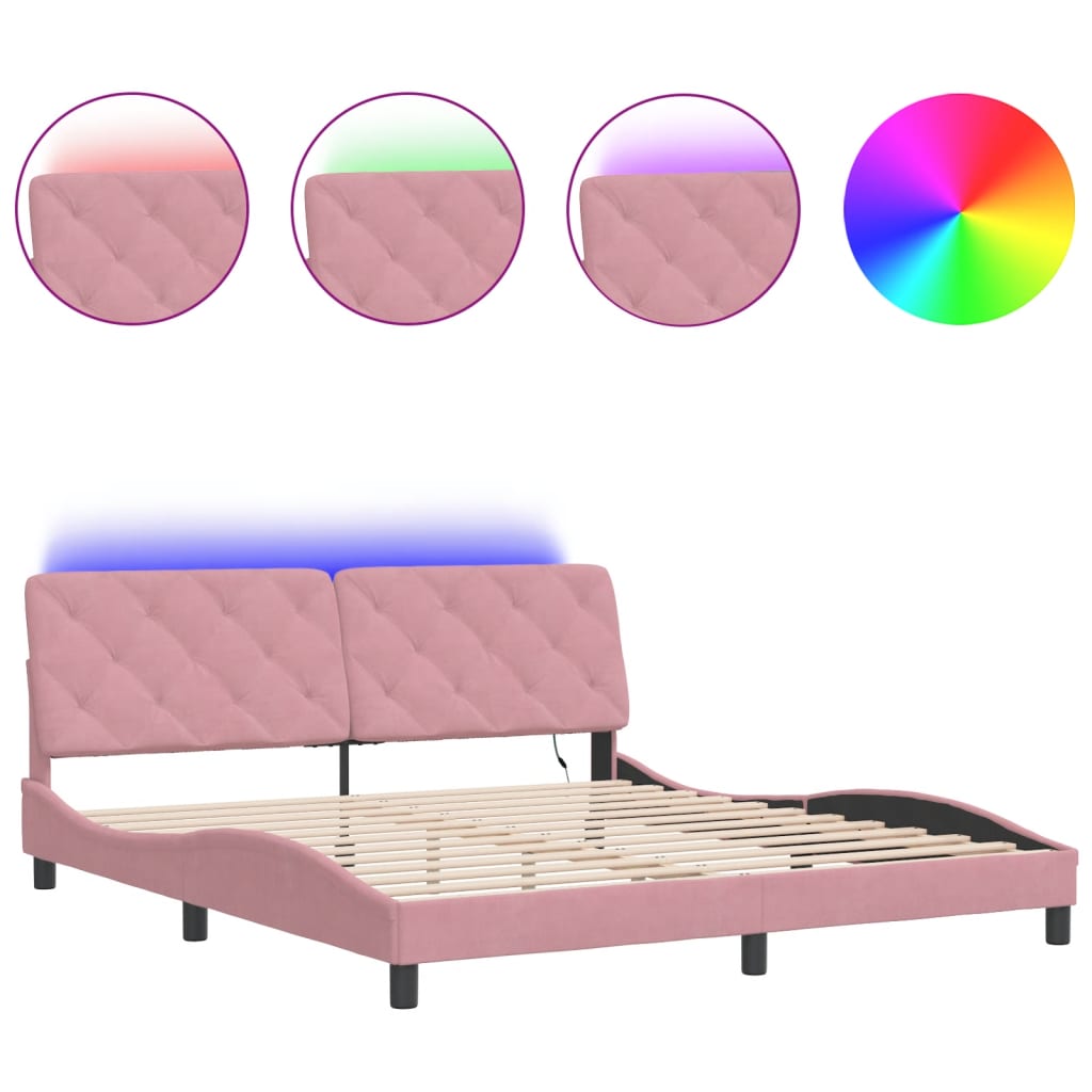 Cadre de lit avec LED sans matelas rose 180x200 cm velours