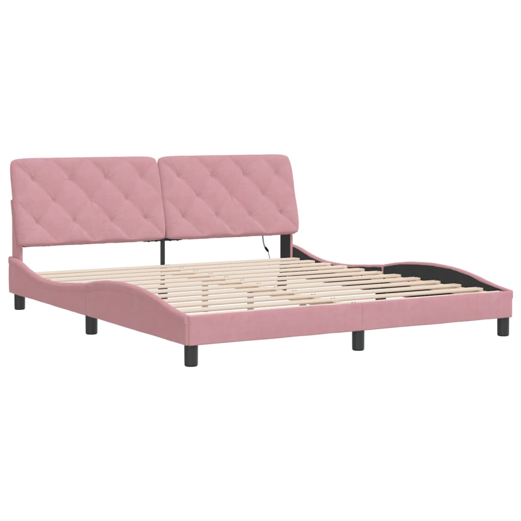 Cadre de lit avec LED sans matelas rose 180x200 cm velours