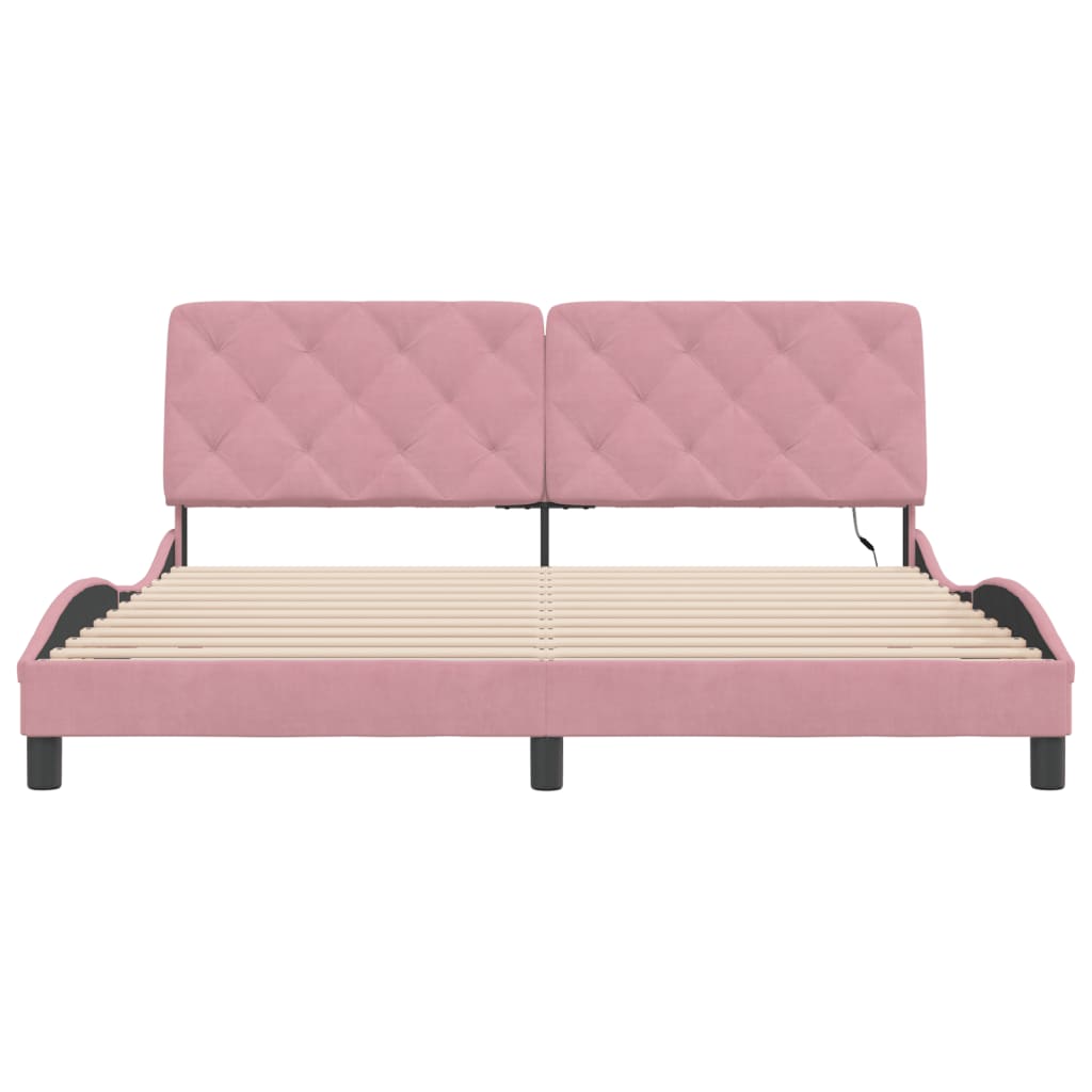 Cadre de lit avec LED sans matelas rose 180x200 cm velours