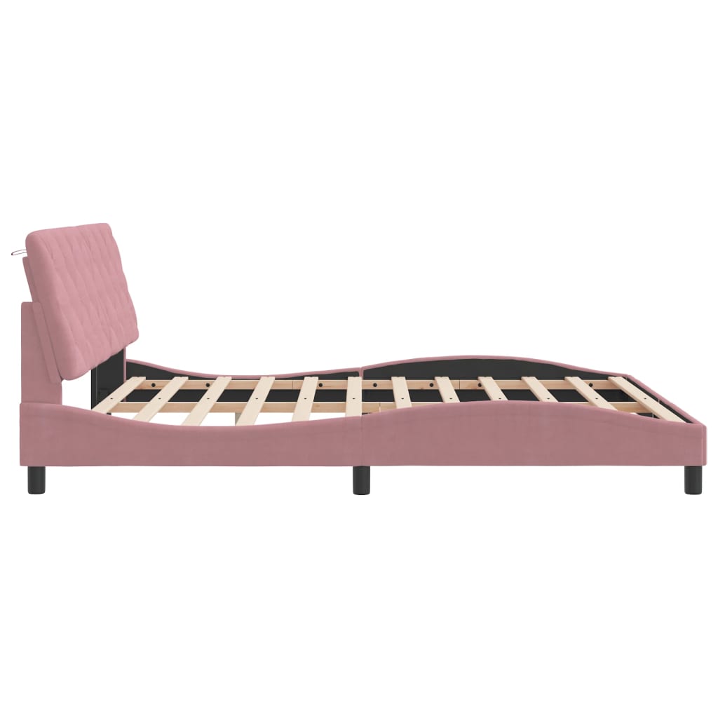 Cadre de lit avec LED sans matelas rose 180x200 cm velours