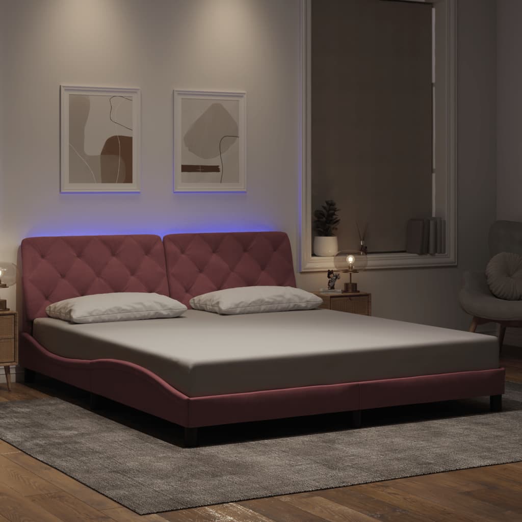 Cadre de lit avec LED sans matelas rose 180x200 cm velours