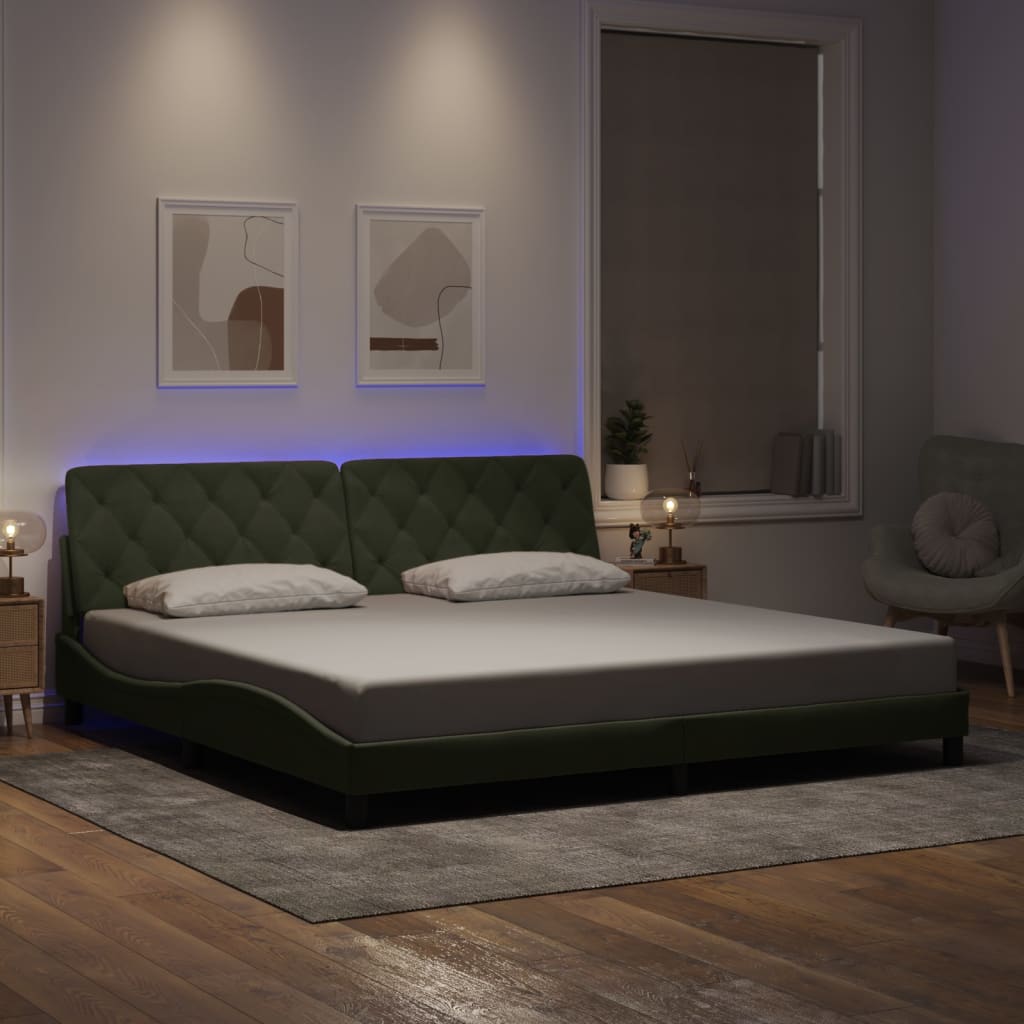 Cadre de lit avec lumières LED gris clair 200x200 cm velours