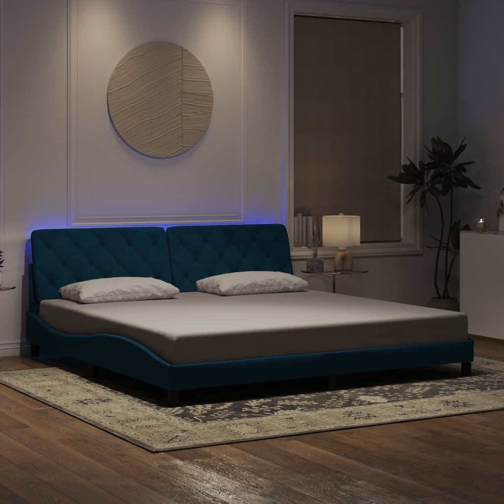 Cadre de lit avec lumières LED bleu 200x200 cm velours