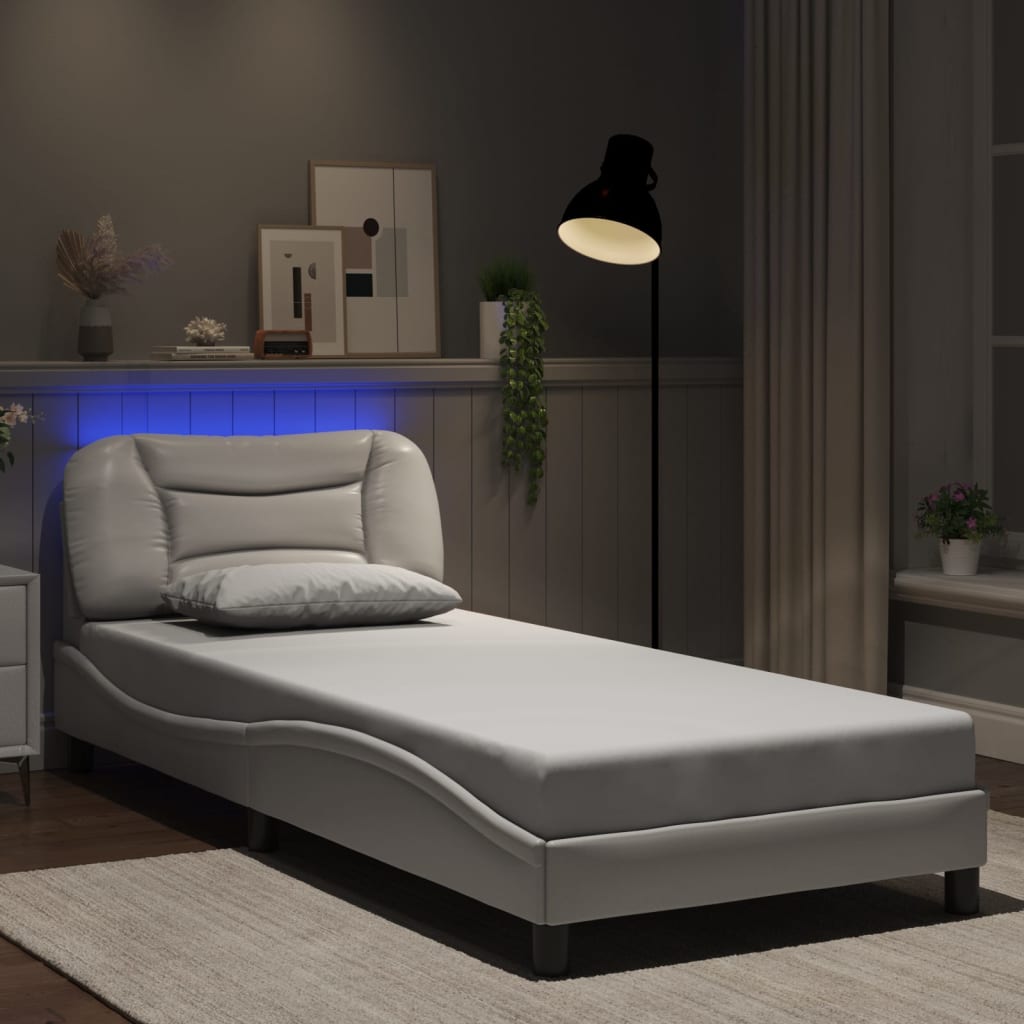 Cadre de lit avec LED sans matelas blanc 90x190 cm