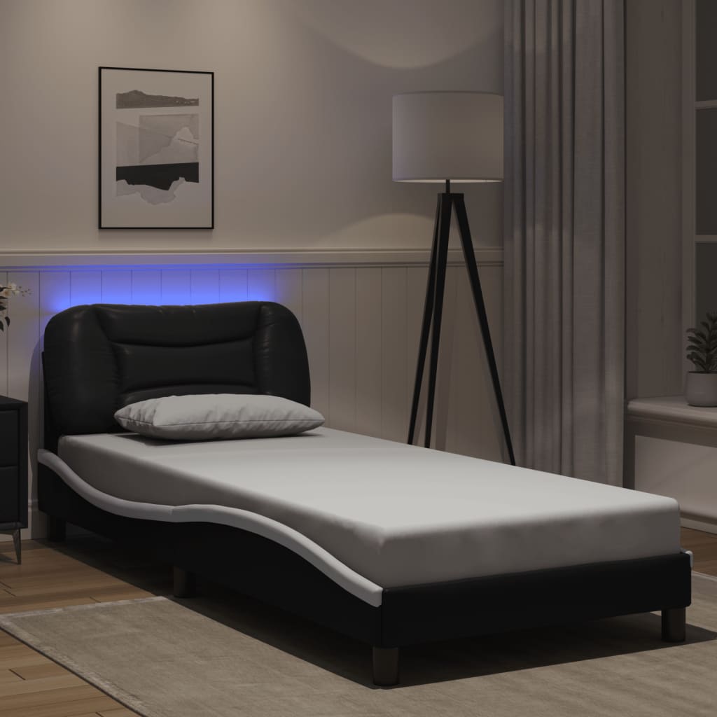 Cadre de lit avec LED sans matelas noir et blanc 90x190 cm