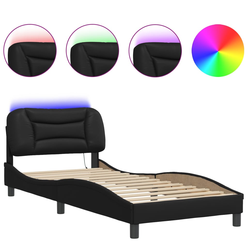 Cadre de lit avec LED sans matelas noir 90x200 cm