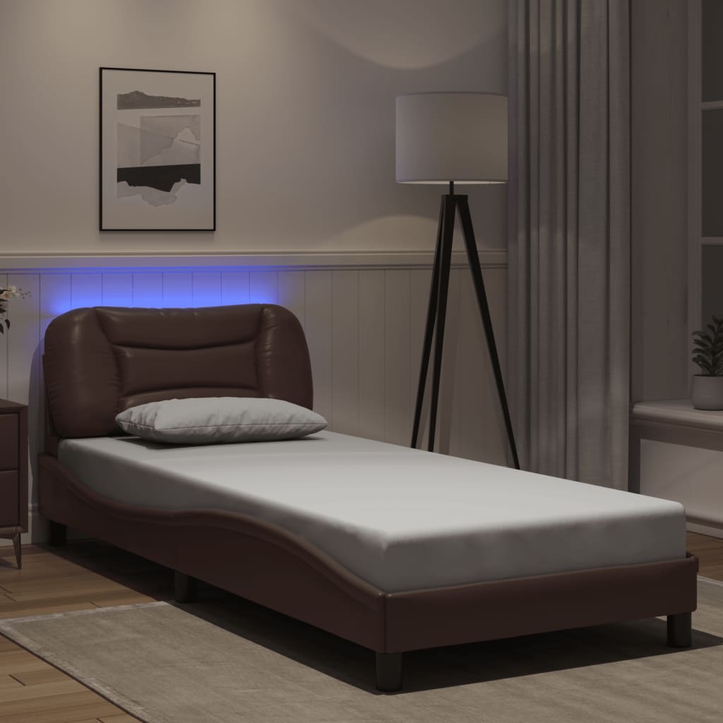 Cadre de lit avec LED sans matelas marron 90x200 cm