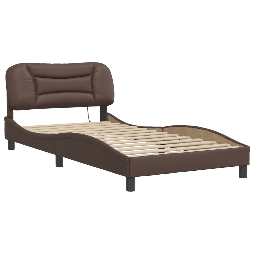 Cadre de lit avec LED sans matelas marron 100x200 cm