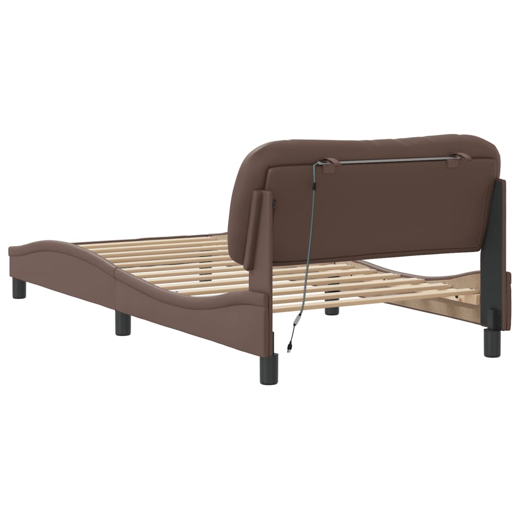 Cadre de lit avec LED sans matelas marron 100x200 cm