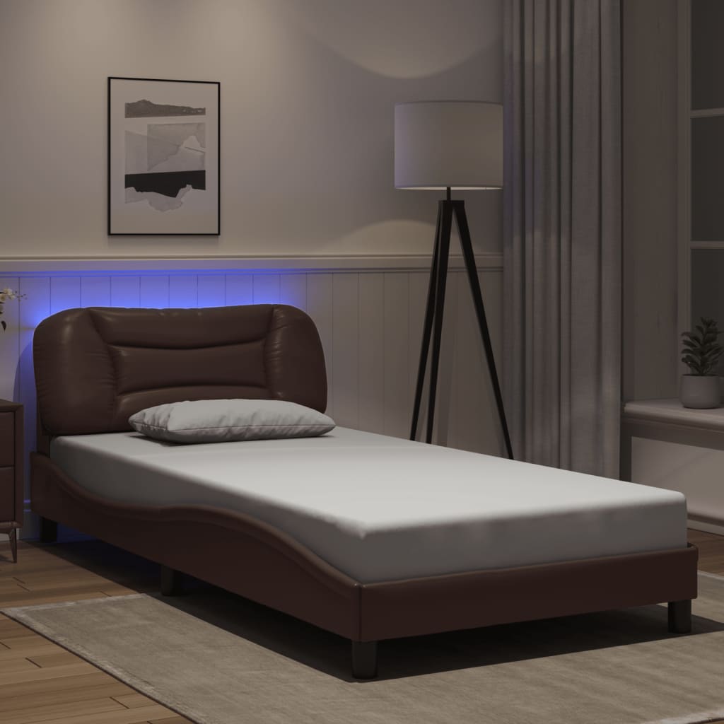 Cadre de lit avec LED sans matelas marron 100x200 cm