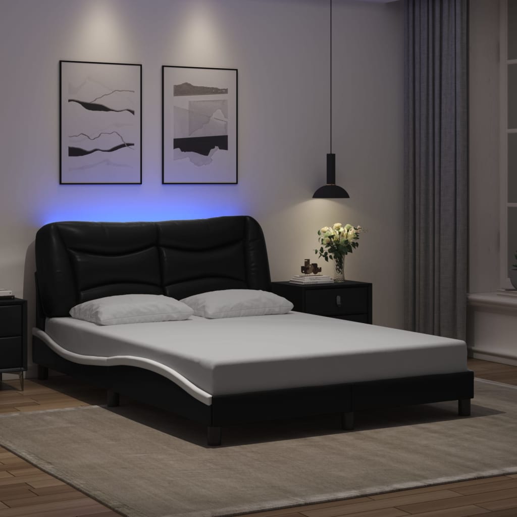 Cadre de lit avec LED sans matelas noir et blanc 120x200 cm