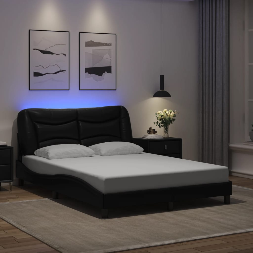 Cadre de lit avec LED sans matelas noir 140x190 cm