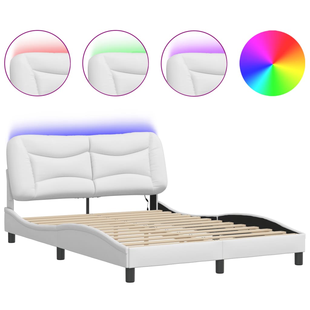 Cadre de lit avec LED sans matelas blanc 140x190 cm