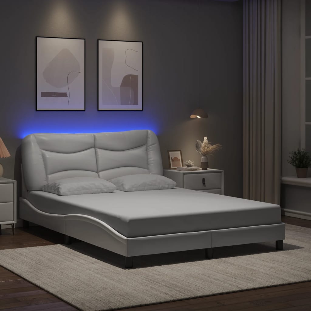 Cadre de lit avec LED sans matelas blanc 140x190 cm