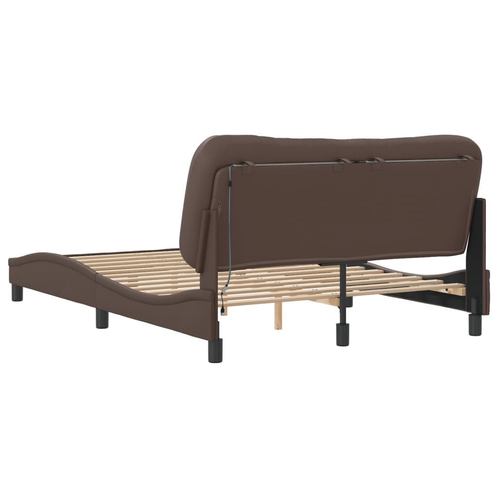 Cadre de lit avec LED sans matelas marron 140x190 cm