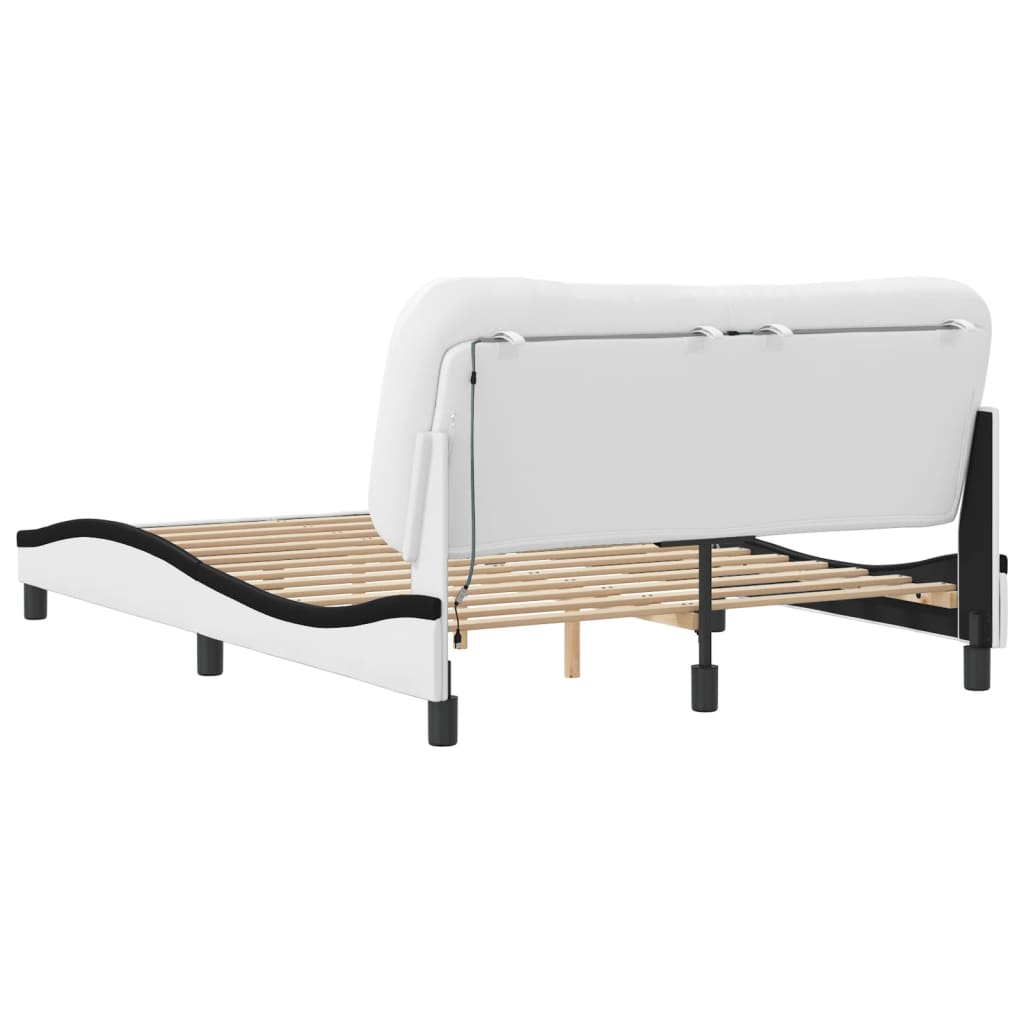 Cadre de lit avec LED sans matelas blanc et noir 140x190 cm