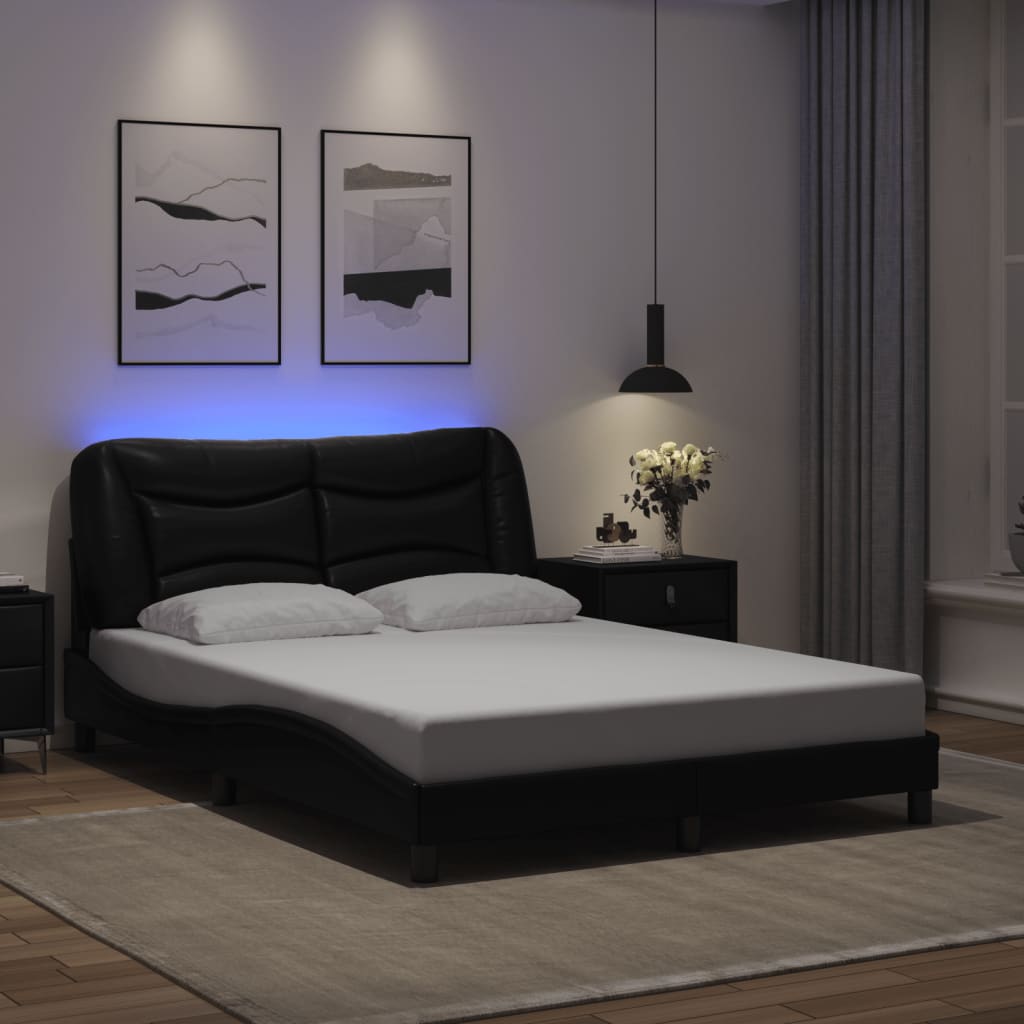 Bed frame with LED without mattress black 140x200 cm