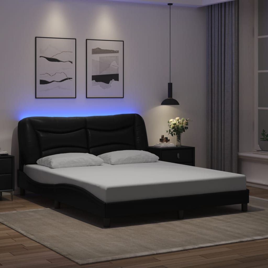 Cadre de lit avec LED sans matelas noir 160x200 cm