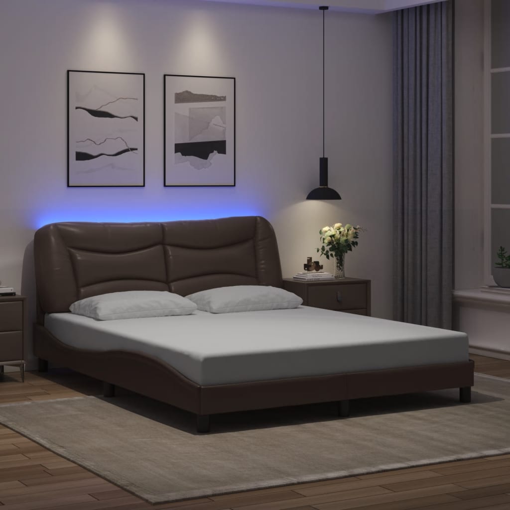 Cadre de lit avec LED sans matelas marron 160x200 cm