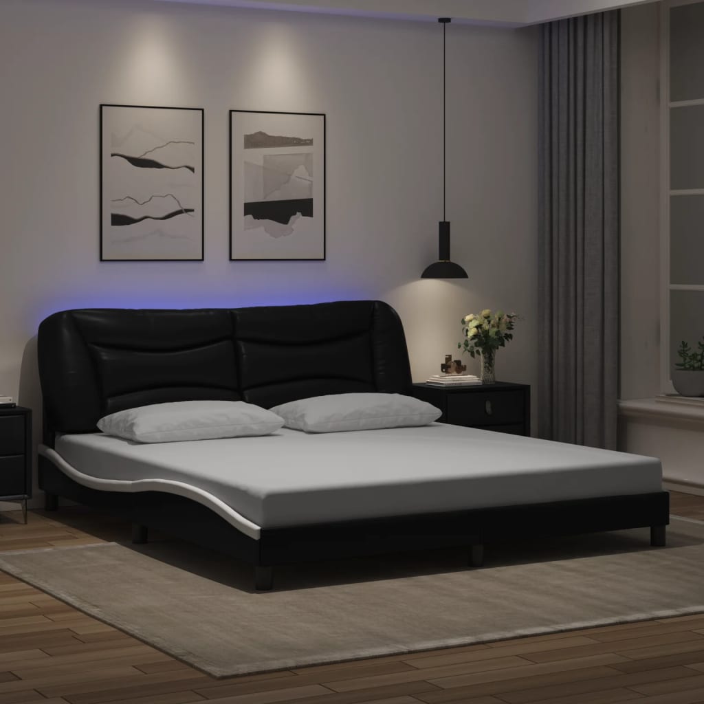 Cadre de lit avec LED sans matelas noir et blanc 180x200 cm