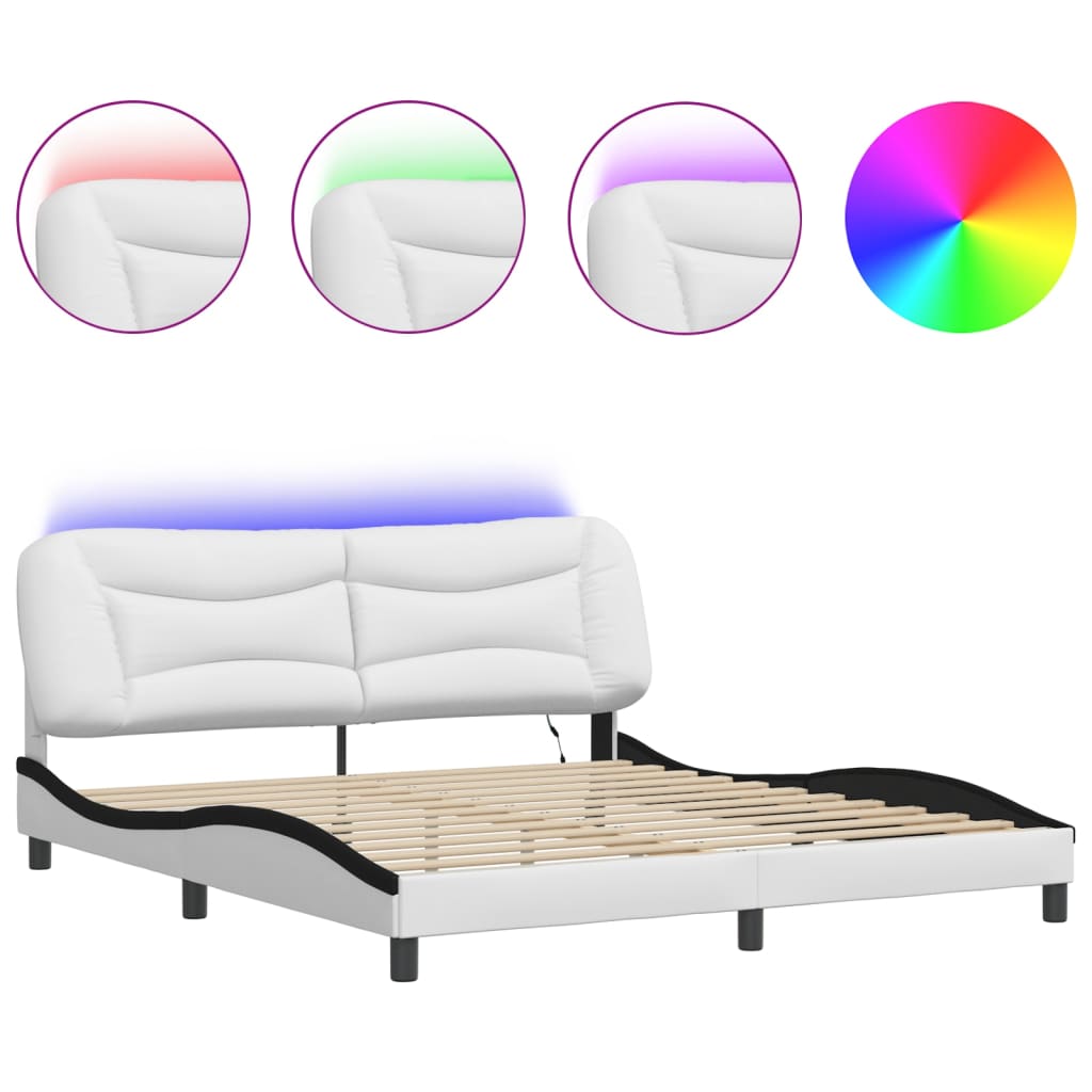 Bed frame with LED without mattress white and black 180x200 cm