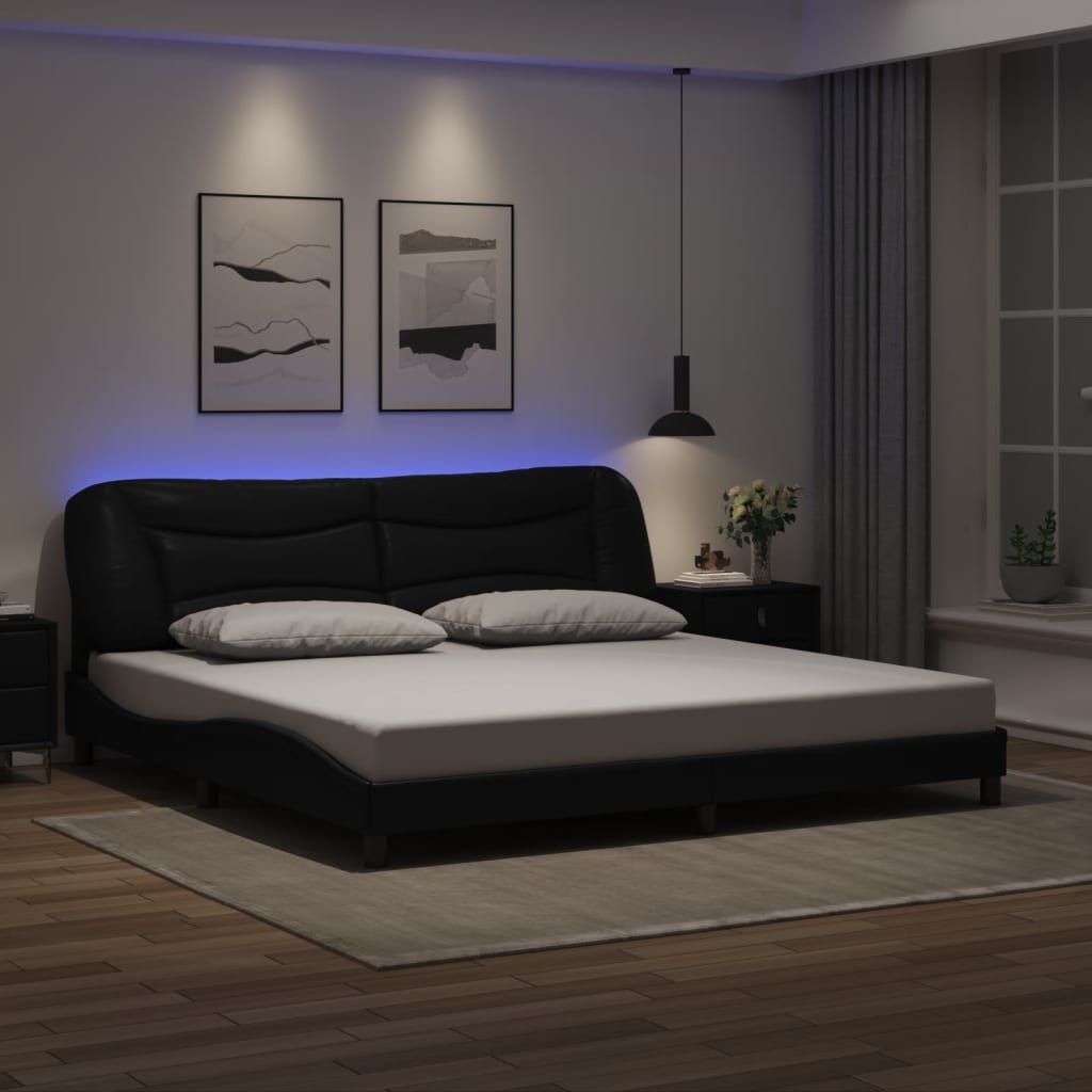 Cadre de lit avec LED sans matelas noir 200x200 cm