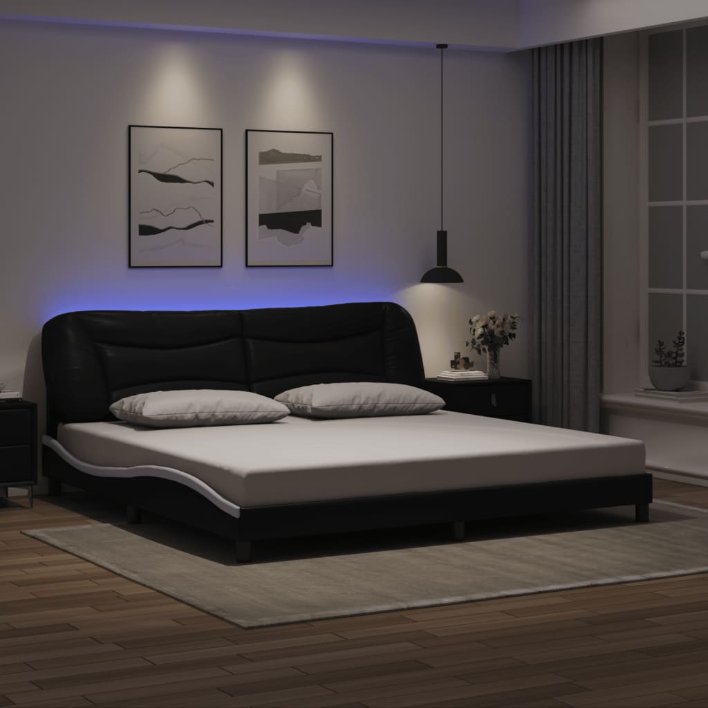 Cadre de lit avec LED sans matelas noir et blanc 200x200 cm