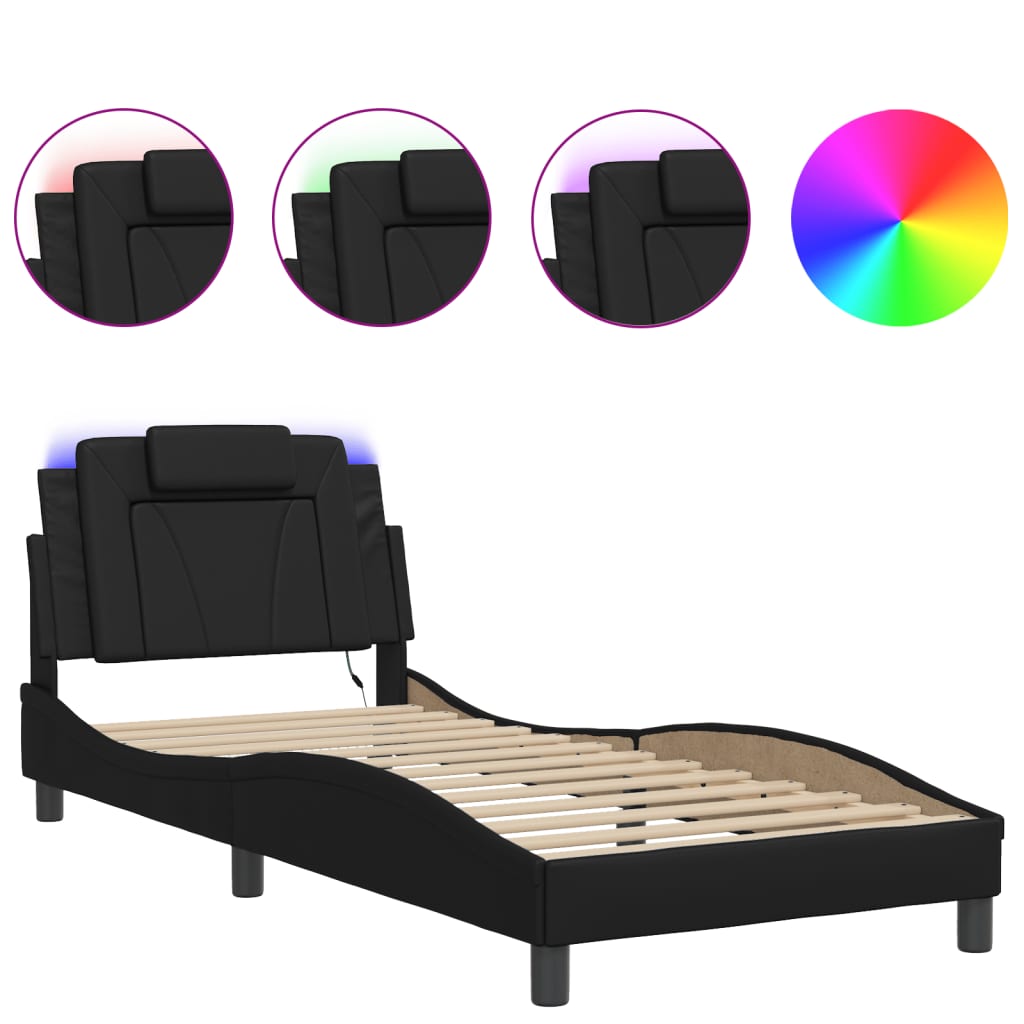 Cadre de lit avec LED sans matelas noir 90x190 cm