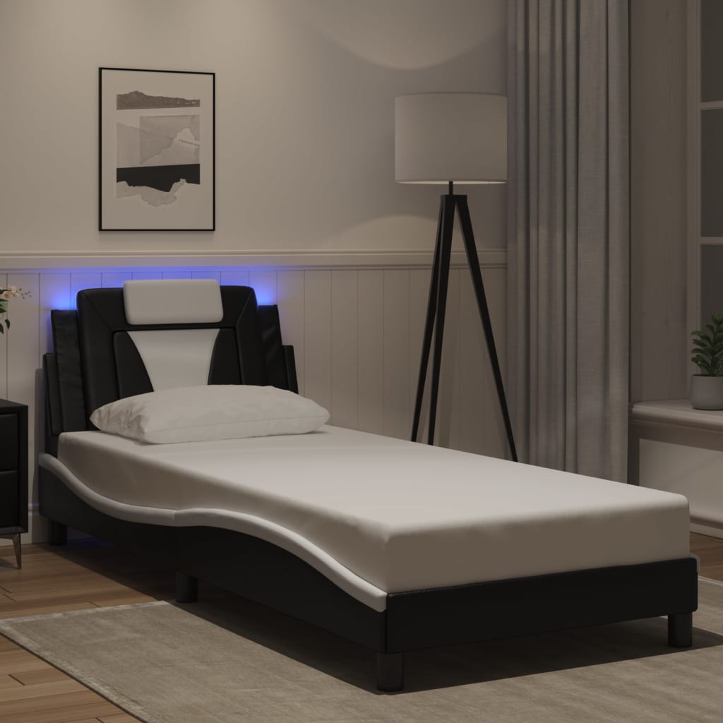 Cadre de lit avec LED sans matelas noir et blanc 90x190 cm