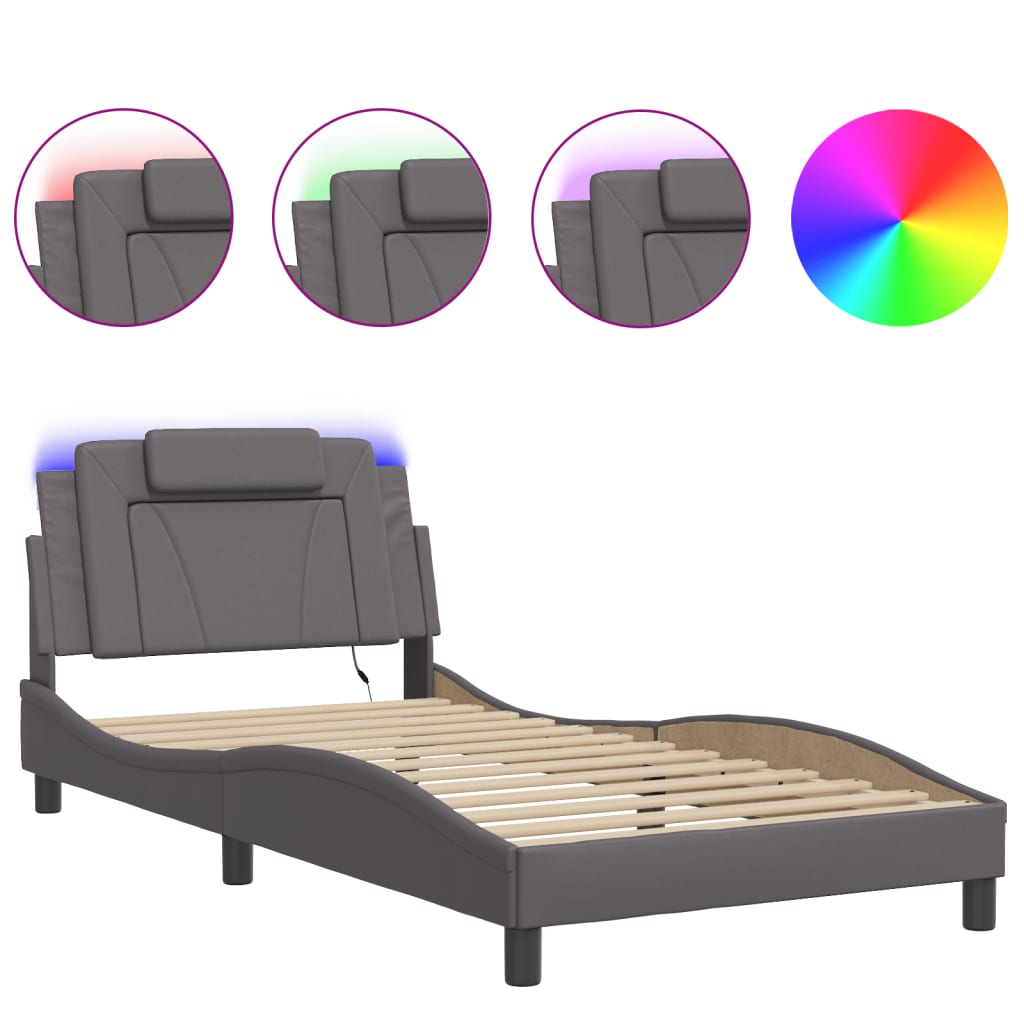 Cadre de lit avec LED sans matelas gris 100x200 cm