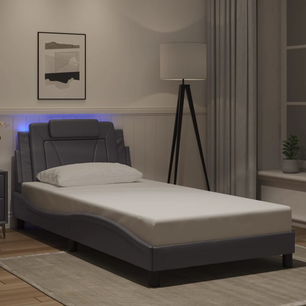 Cadre de lit avec LED sans matelas gris 100x200 cm