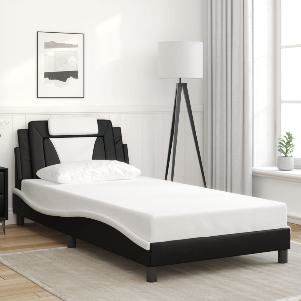 Cadre de lit avec LED sans matelas noir et blanc 100x200 cm