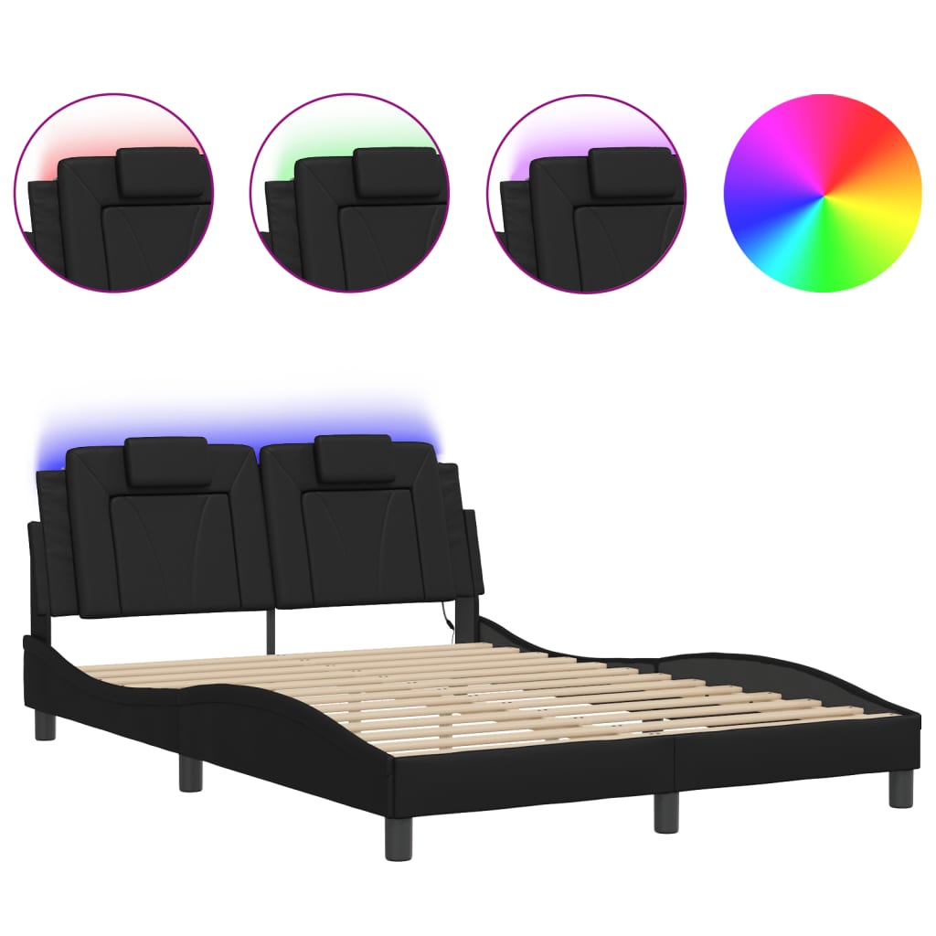 Bed frame with LED without mattress black 140x190 cm