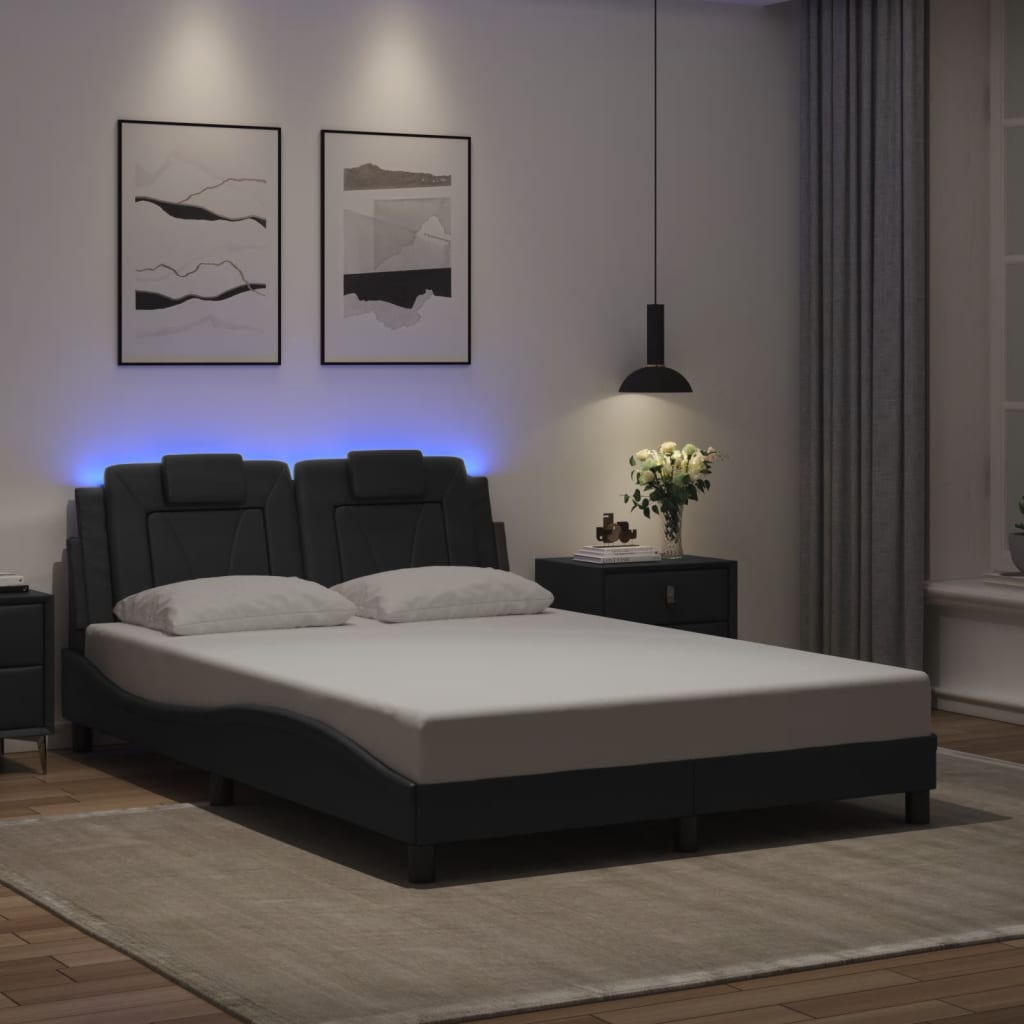 Bed frame with LED without mattress black 140x190 cm