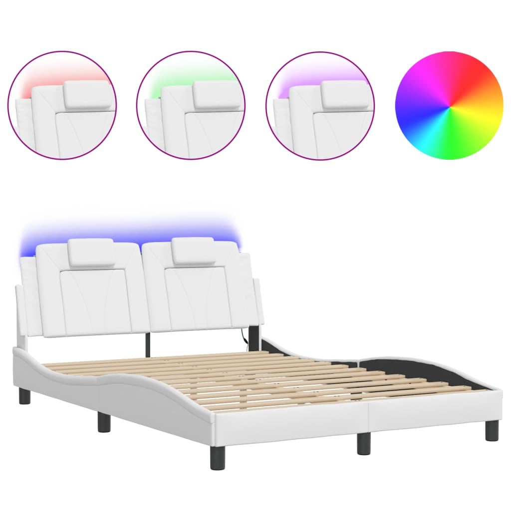 Bed frame with LED without mattress white 140x190 cm