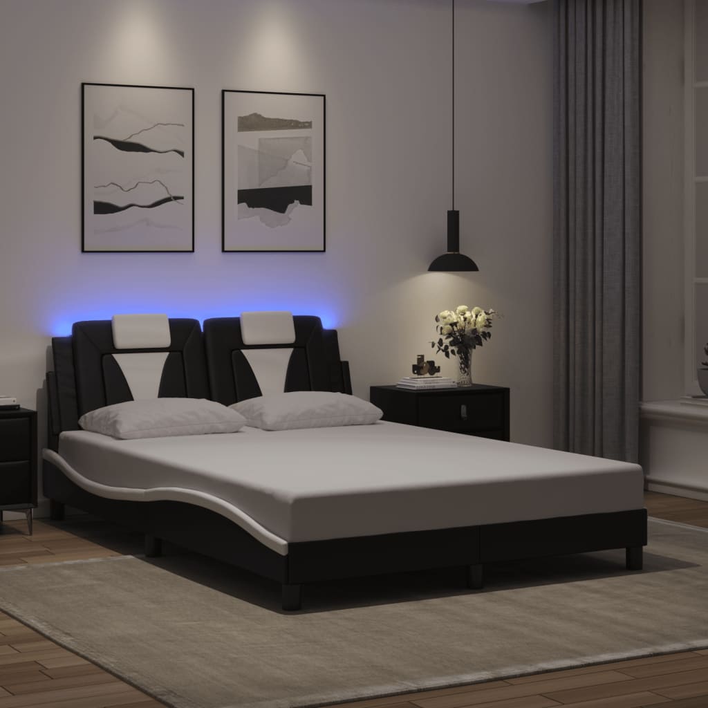 Cadre de lit avec LED sans matelas noir et blanc 140x190 cm