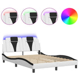 Bed frame with LED without mattress white and black 140x190 cm