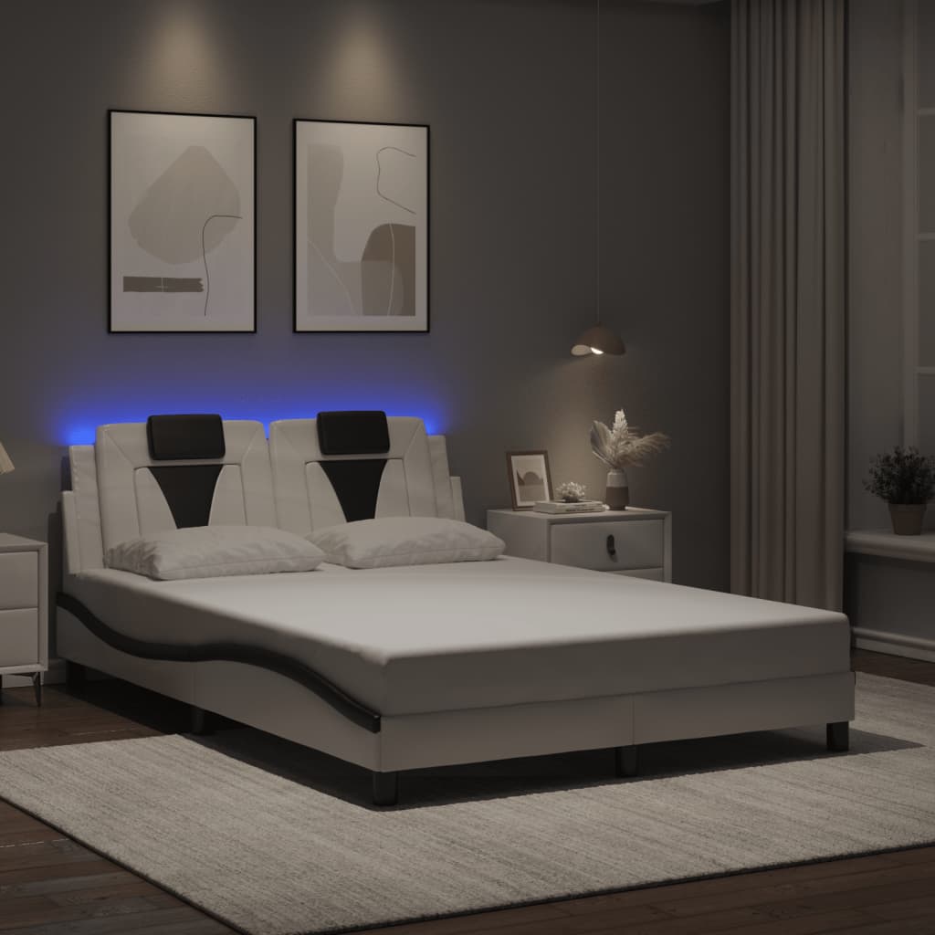 Bed frame with LED without mattress white and black 140x190 cm