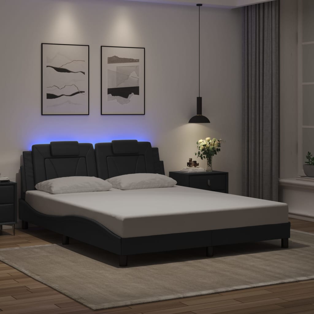 Cadre de lit avec LED sans matelas noir 160x200 cm