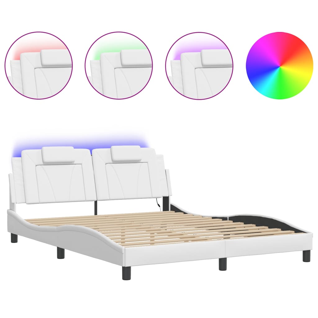 Bed frame with LED without mattress white 160x200 cm