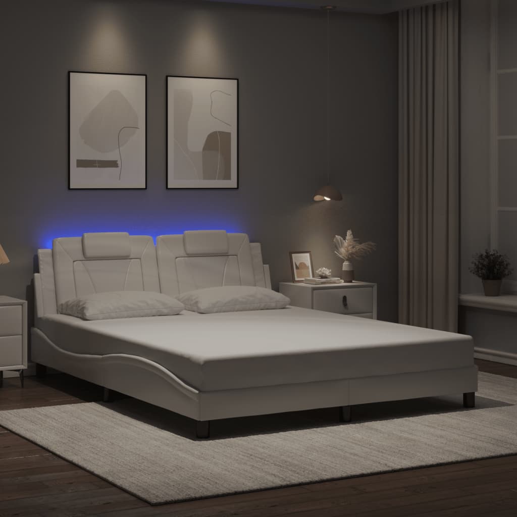 Bed frame with LED without mattress white 160x200 cm