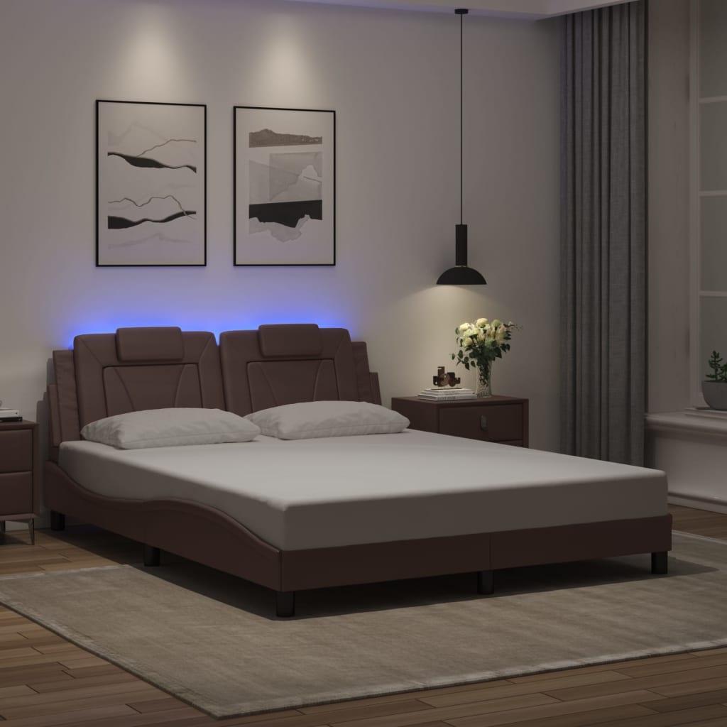 Cadre de lit avec LED sans matelas marron 160x200 cm