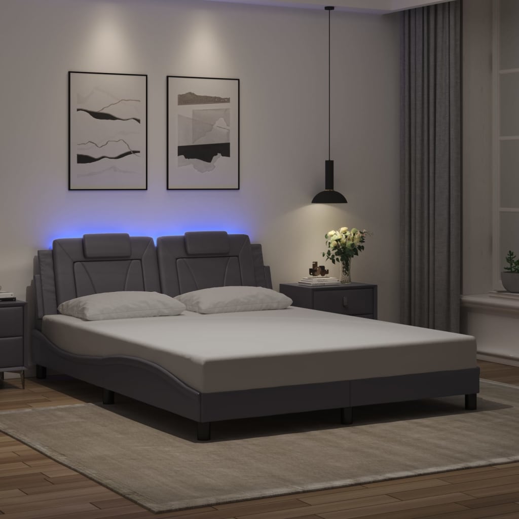 Cadre de lit avec LED sans matelas gris 160x200 cm