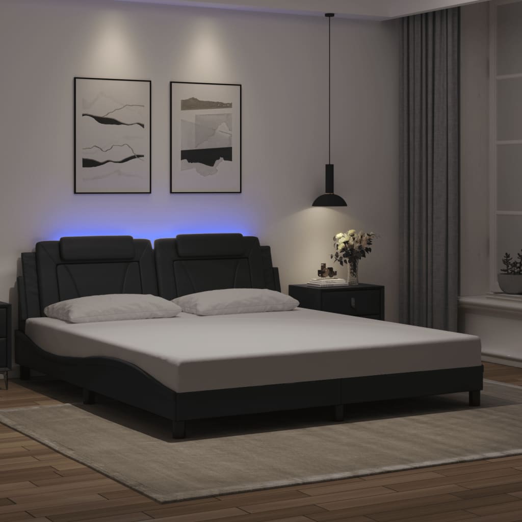 Cadre de lit avec LED sans matelas noir 180x200 cm