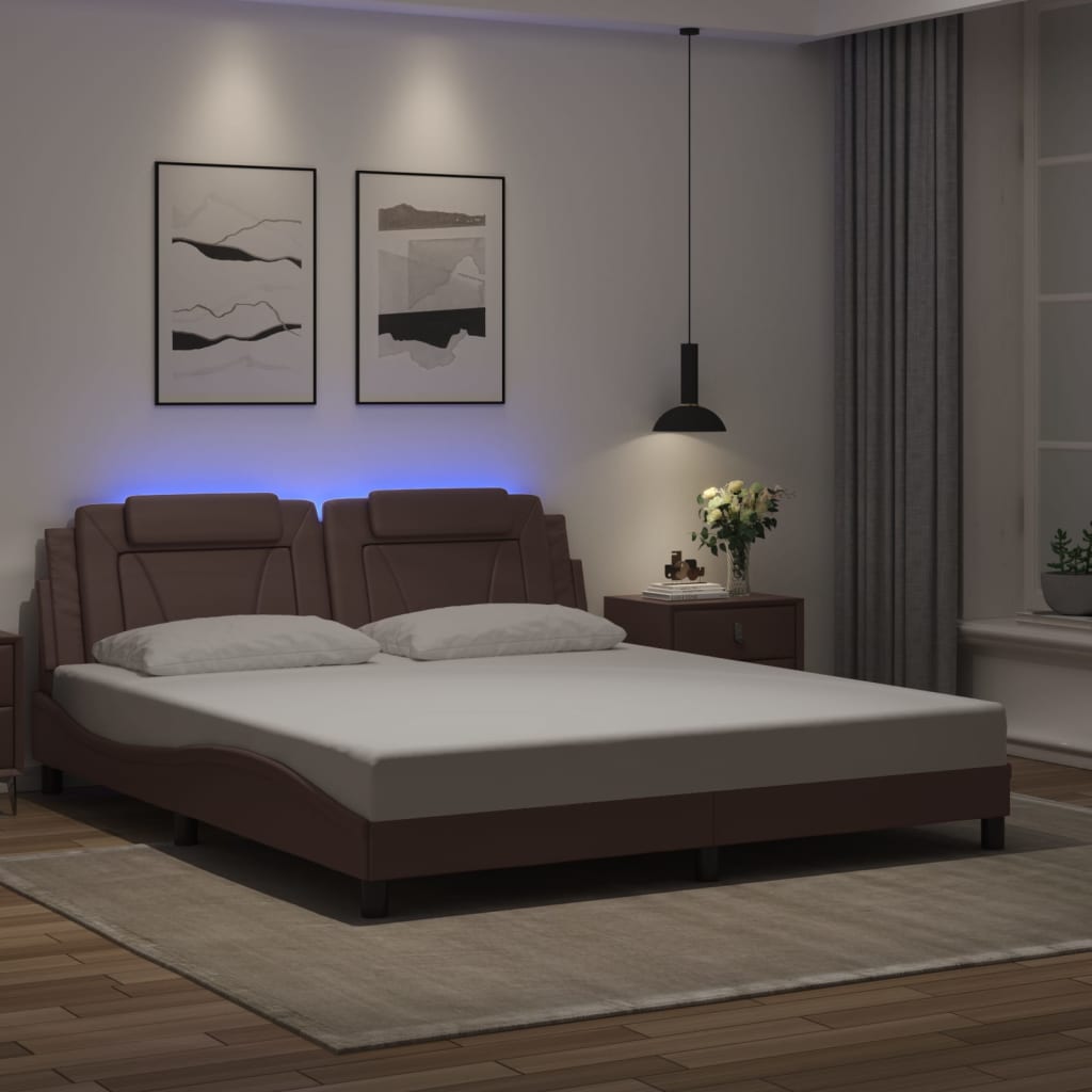 Cadre de lit avec LED sans matelas marron 180x200 cm